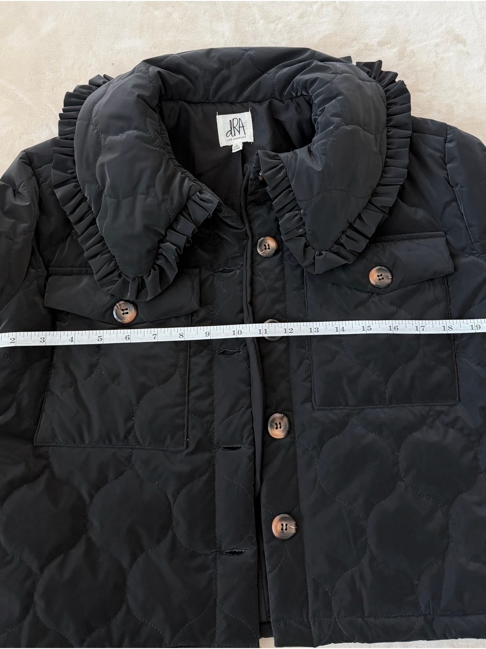 dRA Ruffle-Collar Quilted Puffer Jacket — Black Sz Small Cottagecore Grandmacore - Picture 4 of 6